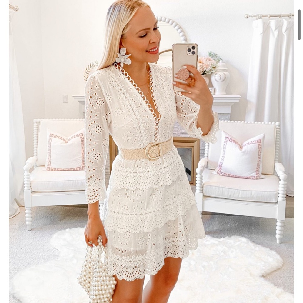 Chicwish Enchanted Dreams Embroidered White Eyelet Mini Dress S NWT